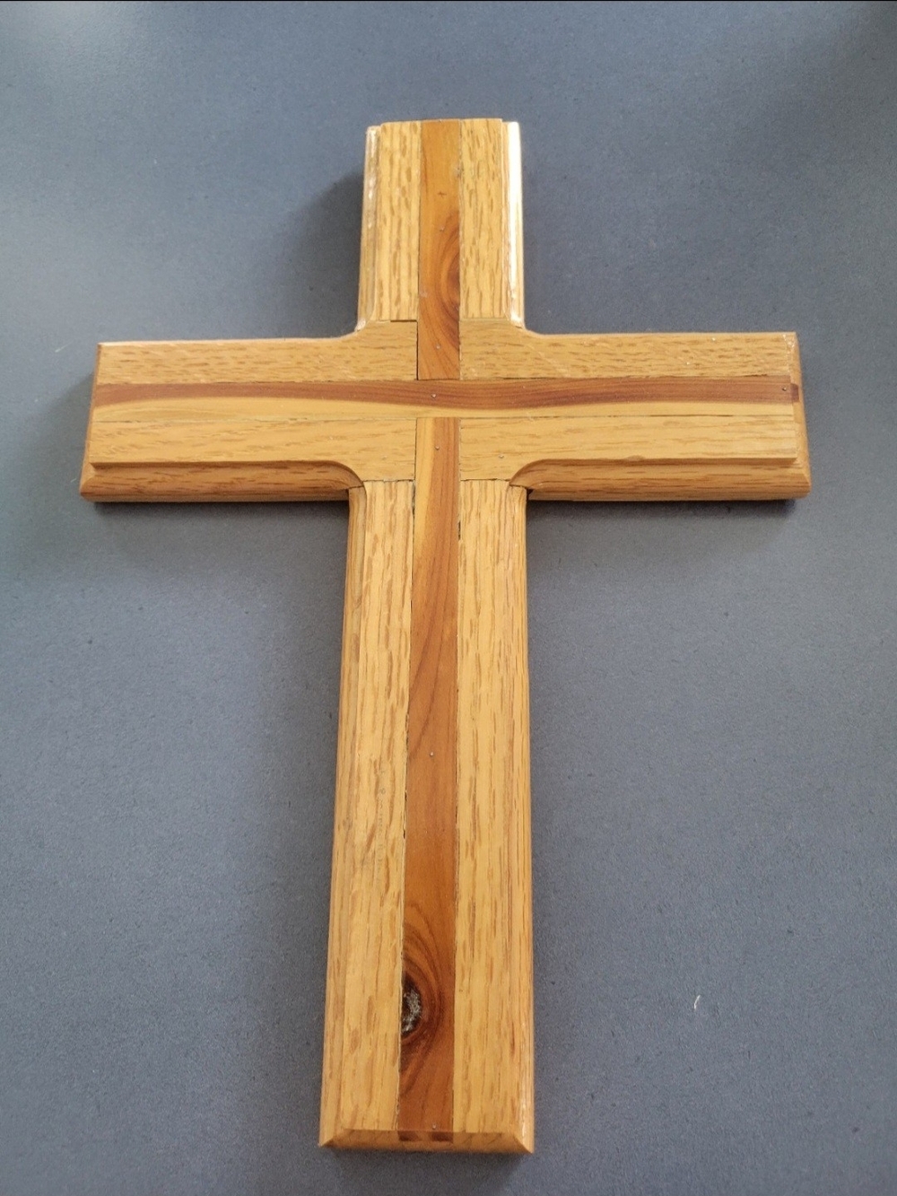 Handcrafted Wood Religious Cross Wall Décor - Natural Two-Tone NWOT